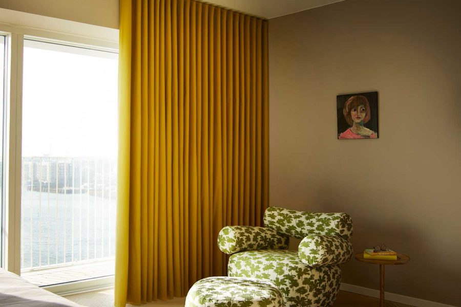 Curtain track from Stilling in indian yellow